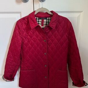Burberry Red Utility Jacket Quilted Lightweight Hip-Length